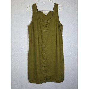 Garnet Hill Linen Shirt Dress, Size 10 Green Sleeveless Minimalist Cleangirl